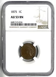 1875 Indian Head Cent, AU53 BN NGC (8163) - Picture 1 of 3