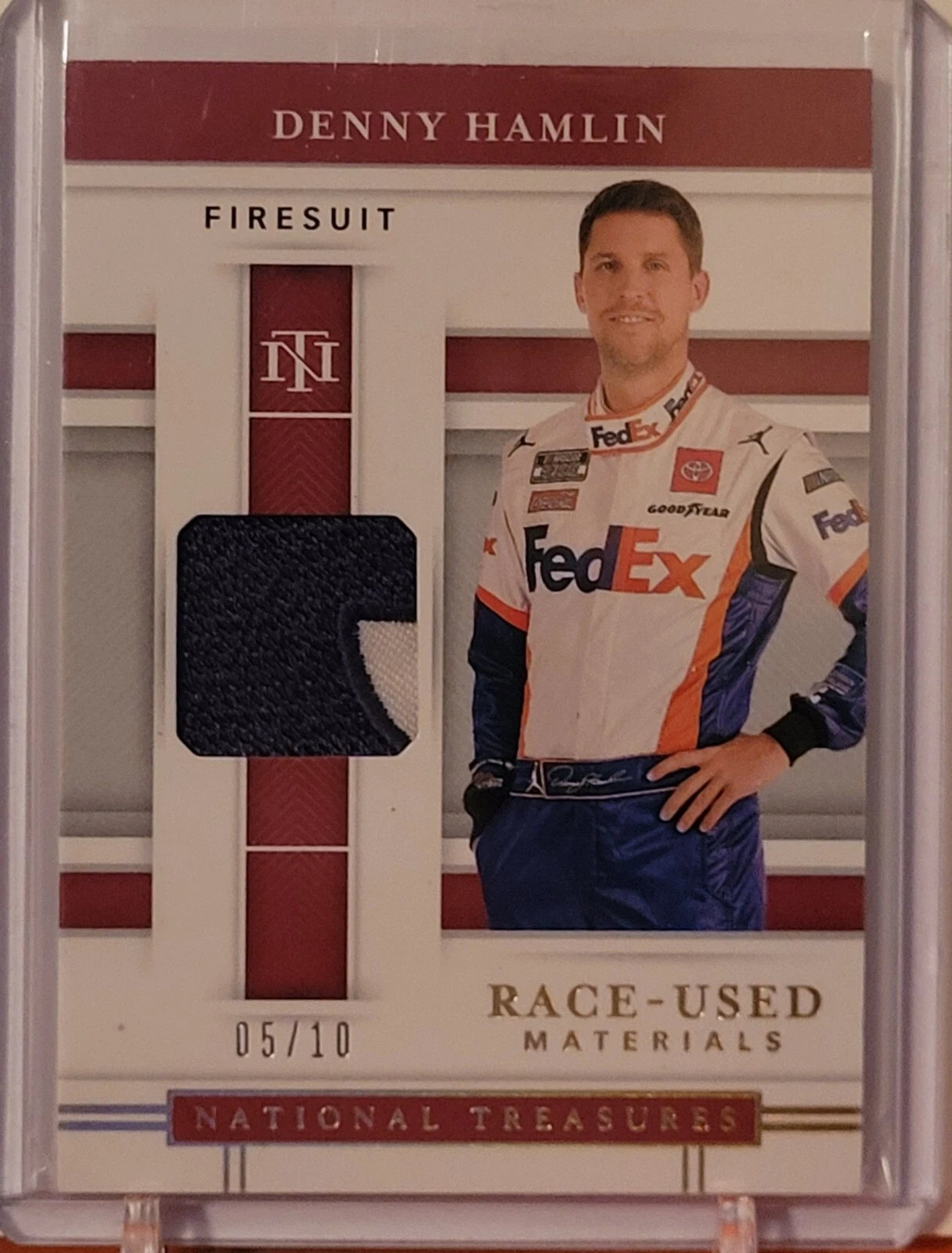 2020 NASCAR PANINI NATIONAL TREASURES FIRESUIT PATCH DENNY HAMLIN #'D 5/10
