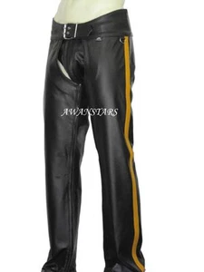 Real Leder chaps Lederchaps mit gelben streife,leather chaps.lederhose Gr.38W - Picture 1 of 4