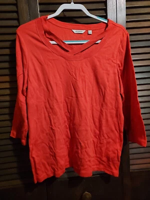 Blusa Camisa Para Mujer Nueva Sin Etiquetas Liz Claiborne Coral Sólida Elastizada Algodón Tejida Grande L Foto 1 de 2