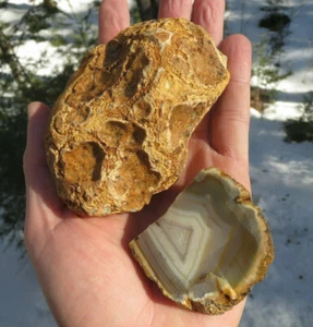 BANDED YELLOW AGATE NATURAL CRYSTAL WITH SINGLE SLAB INDIA 396.7g - Picture 1 of 9