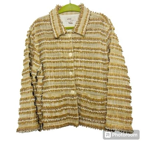 ANU By Natural Jacket Womens L Cotton Tapestry Nubby Pockets Side Slits Buttons - Picture 1 of 10