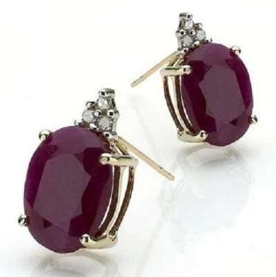 Novos brincos de ouro amarelo sólido 14K com diamantes e rubi 3,36 CTW - Imagem 1 de 2