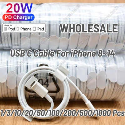 Wholesale 20W Fast Charger USB Type C Cable For iPhone 14 13 12 11 Pro XS XR X 8 - Image 1 of 4