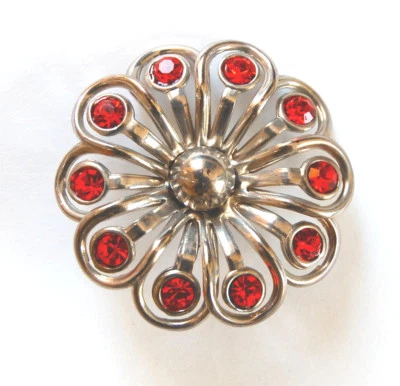 VINTAGE LG BUTTON *SILVERTONE FLOWER made with SWAROVSKI RHINESTONES - Imagem 1 de 2