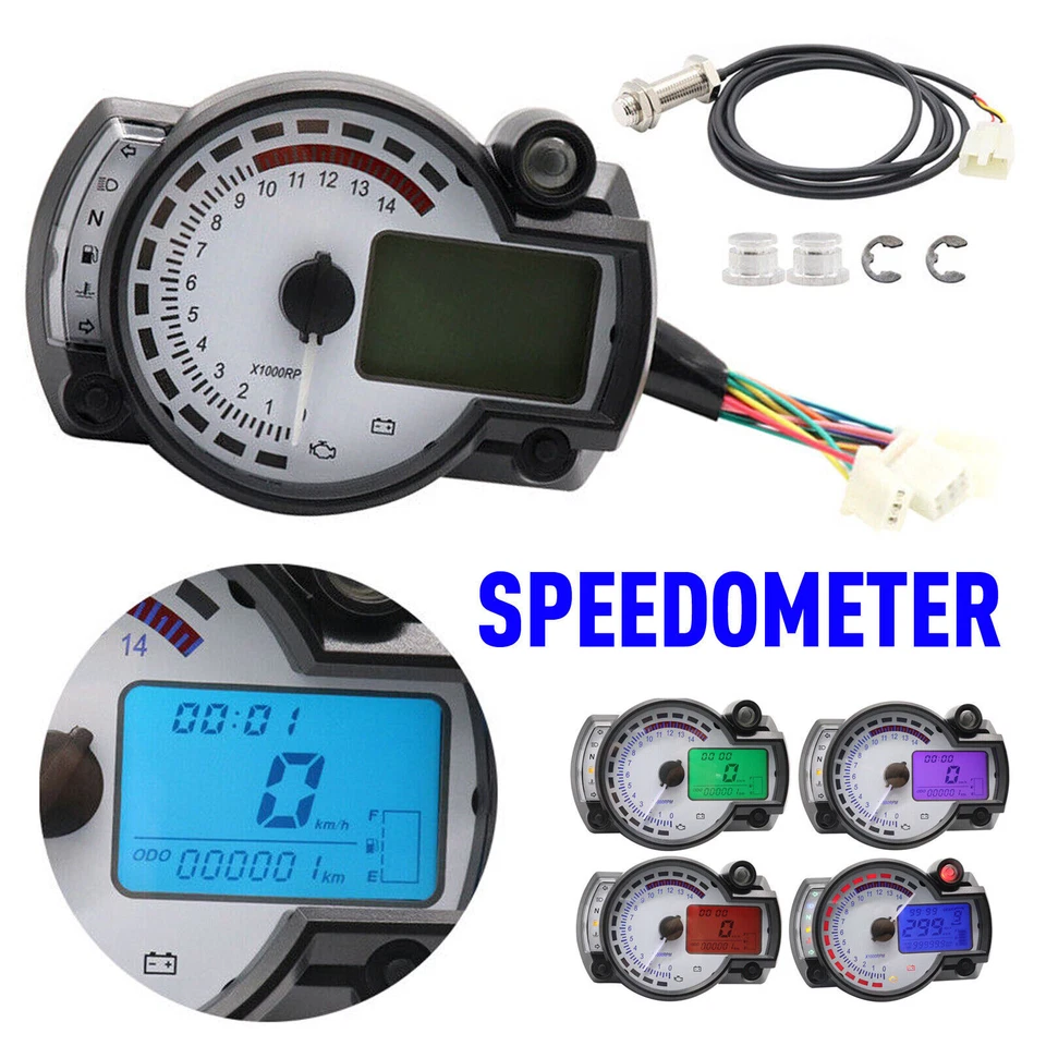 LCD Digital Universal Motorcycle Odometer Speedometer Tachometer Gauge Parts - Image 1 of 4
