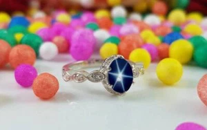 Lovely Lindy Blue Star Ring for Women's Blue Sapphire Star Ring in 925 Silver - Picture 1 of 3