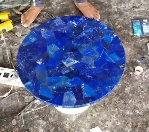 Runde Lapislazuli Couchtischplatte blau Edelstein Kristall Handarbeit Kunst Möbel - Bild 1 von 8