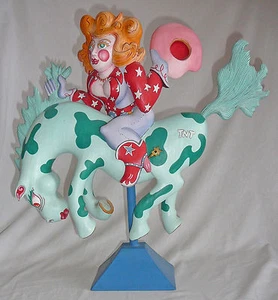 Wooden sculpting by Rick Loewenkamp, cowgirl on a horse, number 24/250 - Picture 1 of 6