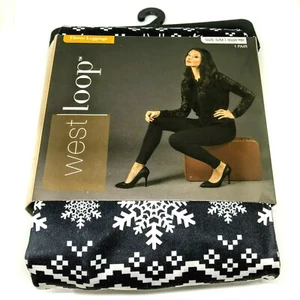 Leggings de lana West Loop para mujer de vacaciones copos de nieve invierno azul marino Fair Isle - Imagen 1 de 36