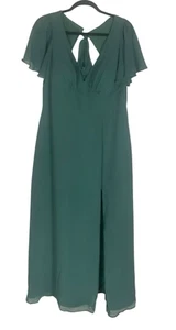 Women's Azazie Sage Green Short Flutter Sleeve Long Side Slit Gown Dress Size 18 - Picture 1 of 9