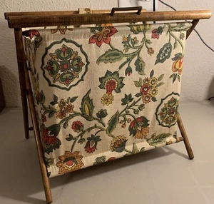 Vintage MCM Country Floral Folding Stand up Knit Craft Sew Yarn Basket Holder - Picture 1 of 12