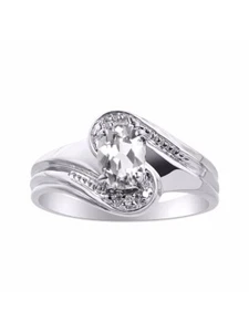 Diamant & Weißtopas Ring besetzt in 14K Weißgold - Farbstein Geburtsstein Ring L - Bild 1 von 3