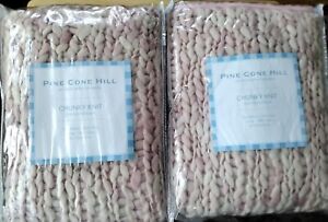 NWT 2 Pine Cone Hill Annie Selke Co pink chunky wool knit shams Euro (1 pair)