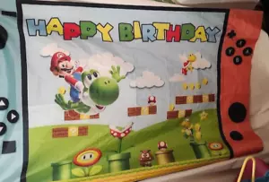 Super Bros Mario Happy Birthday Backdrop Banner,Video Game Birthday Party - Picture 1 of 8
