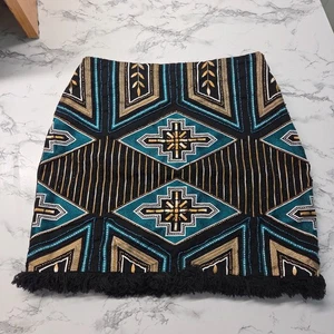 Minigonna H&M taglia 4 nera oro acqua con perline ricamate grezza orlo nappa zip - Foto 1 di 9