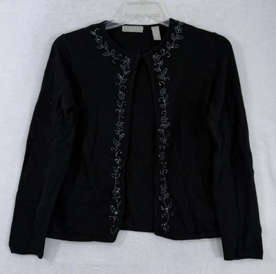 Suéter Kate Hill Angora Mediano Pequeño Negro Cuentas Cárdigan Botón Mujer MP Foto 1 de 4