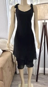 Vintage Black Sheath Dress Size 6 Sleeveless Bow Straps Layered Midi Retro Ultra - Imagen 1 de 8