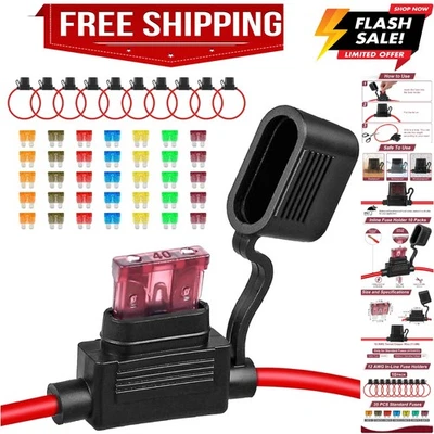 Pacote com 10 suportes de fusível em linha 12V, profissional 12 AWG suporte de fusível à prova d'água com... - Imagem 1 de 4