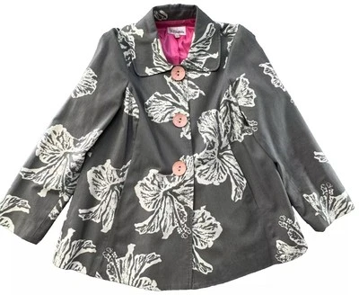 Chaqueta ligera 3 Sisters para mujer gris blanco roto floral rosa largo cierre de botones Foto 1 de 4