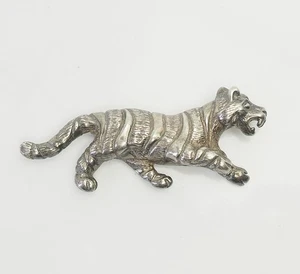Vintage sterling silver tiger wild cat animal brooch pin - Picture 1 of 3
