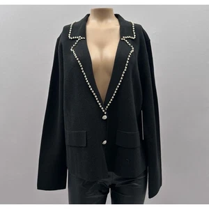 Karl Lagerfeld Paris Cardigan Women L Black Embellished Rhinestone Blazer NEW - Picture 1 of 12