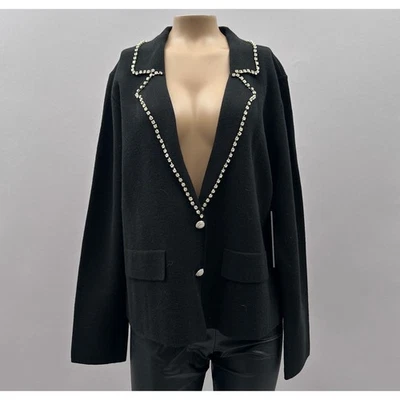 Karl Lagerfeld Paris Cardigan Women L Black Embellished Rhinestone Blazer NEW - Image 1 of 4