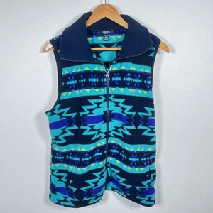 Chaps Womens Southwestern Fleece Vest Sz XL Aztec Colorful Pockets Full Zip Blue - Picture 1 of 12