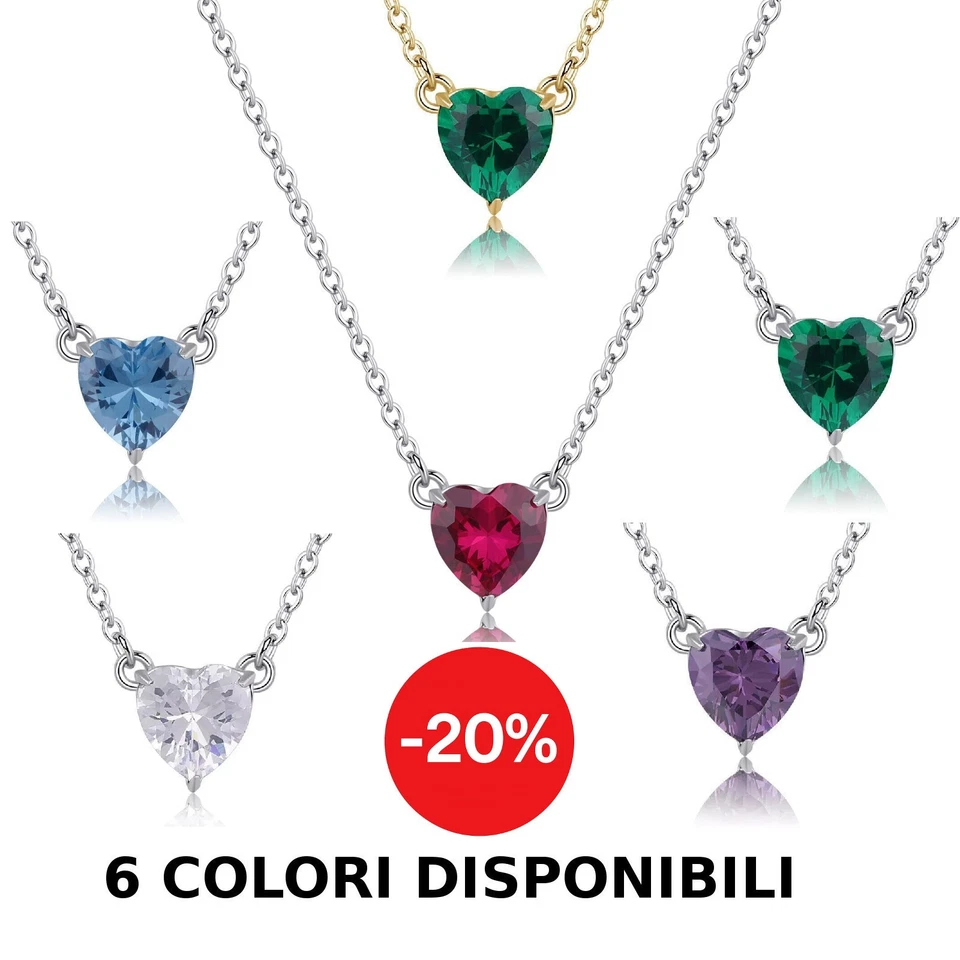 Sagapo Collana Donna Acciaio Cuore Zircone Girocollo con Varianti Colore - Immagine 1 di 2