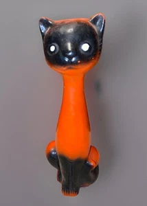 Vintage MCM 9" Orange Chalkware Siamkatze Statue Figur - repariert - Bild 1 von 10