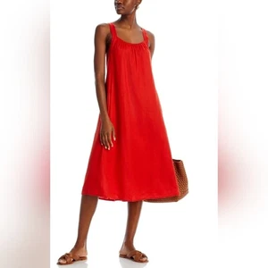 Eileen Fisher Kleid Bio Leinen quadratischer Ausschnitt ärmellos koralle Large - Bild 1 von 14