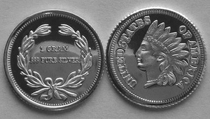 (10) 1 GRAM 0.999+ PURE SILVER ROUNDS INDIAN HEAD PENNY DESIGN (a) - Picture 1 of 1