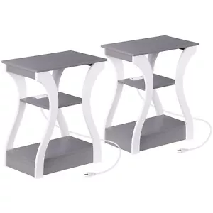 2X 3 Tier End Table Small Bedside Table Nightstand for Bedroom Living Room Gray - Picture 1 of 24