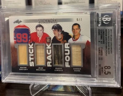 2017-18 Hoja Stickwork Bastidor Cuádruple Plata Gretzky/Bellevel/Lemieux/Howe 6/7 Foto 1 de 4