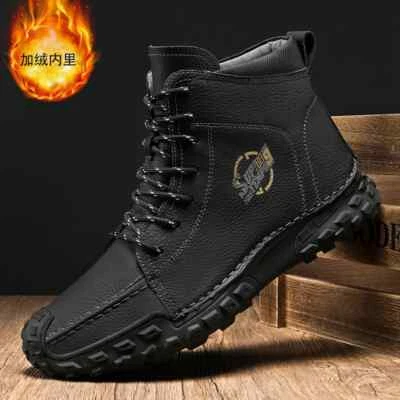 Men's Leather Ankle Boots Warm Winter Waterproof Casual Shoes High Top Loafers - Image 1 of 4