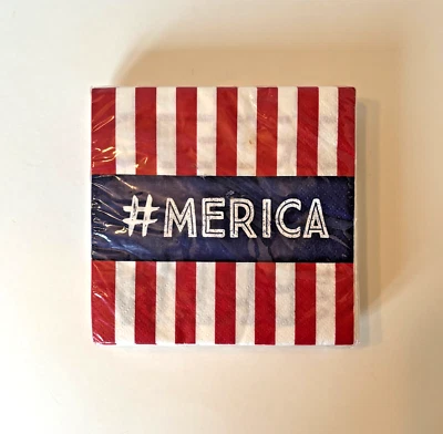 Patriotic Paper Cocktail Napkins July 4 Independence Memorial Day 5x5" 24 Pk USA - Image 1 of 4