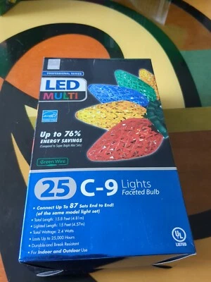 Professional Series 25 Faceted C9 LED Multi Colored Lights Christmas Green Wire! - Image 1 of 4
