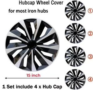 (4-Pack) Premium 15" Wheel Rim Cover Hubcaps Replacement Snap On Car Truck SUV - Picture 1 of 9