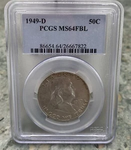 1949-D Franklin Half Dollar – PCGS MS64FBL – Full Bell Lines – Denver Mint - Picture 1 of 2