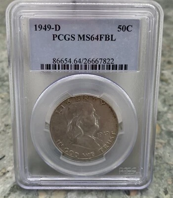 1949-D Franklin Half Dollar – PCGS MS64FBL – Full Bell Lines – Denver Mint - Image 1 of 2