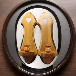 Vintage Wooden Wall Sconce Candle Holders Handmade 2Pc. Set Farmhouse Rustic 15" - Picture 1 of 5