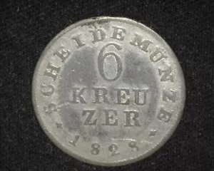GERMANY HESSE-DARMSTADT 1828 SIX KREUZER KM290 GOOD ~FCS-647 - Picture 1 of 2
