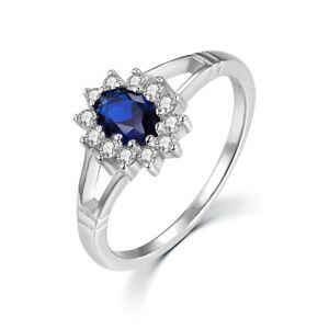 Ladies Sterling 925 Silver Blue and White Sapphire Cluster Ring Sizes K to U