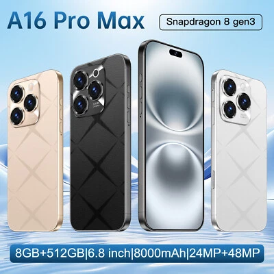 A16 Pro Max Smartphone Factory Unlocked 6.8" HD Android 8+512GB 8000mAh Dual SIM - Image 1 of 4