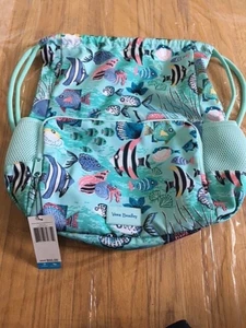 Vera Bradley Deluxe Rucksack mit Kordelzug Paisley Wave Fish Reactive Beuteltasche Tasche Neu mit Etikett - Bild 1 von 2