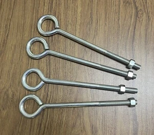 3/8"-16 x 6" OAL 8" Zinc Plated Steel Coarse Thread Eye Bolts with Nuts Qty 4 - Picture 1 of 1