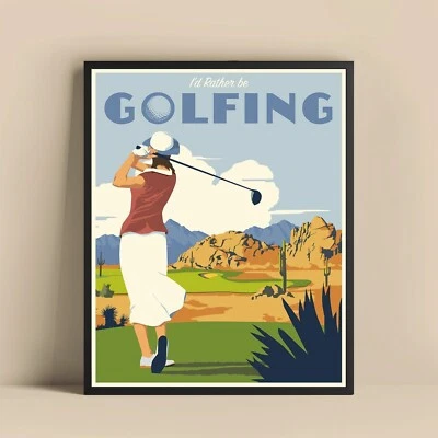 I'd Rather be Golfing Wall Art - Golf Lover's Print - Retro Golf Decor - Image 1 of 4