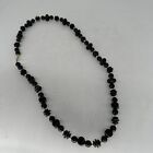 Vintage black irregular plastic bead with silver tone spacers 28" necklace