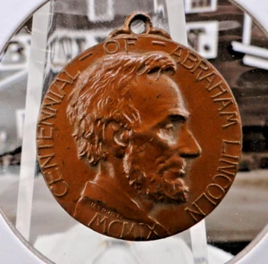 1909 Centennial Abraham Lincoln Bronze Medal + Ribbon Whitehead Hoag 24mm SP3501 - Bild 1 von 3