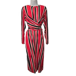 Eloquii Midi Black Red Striped Tie Back Long Sleeve Dress Size 14 Read Descript - Picture 1 of 13